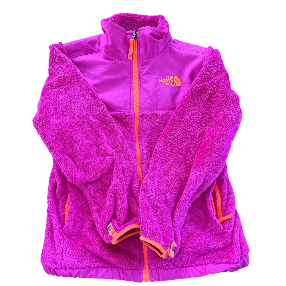 The North Face Girls Denali Fleece Jacket Pink Orange Full Zip Size L 14/16